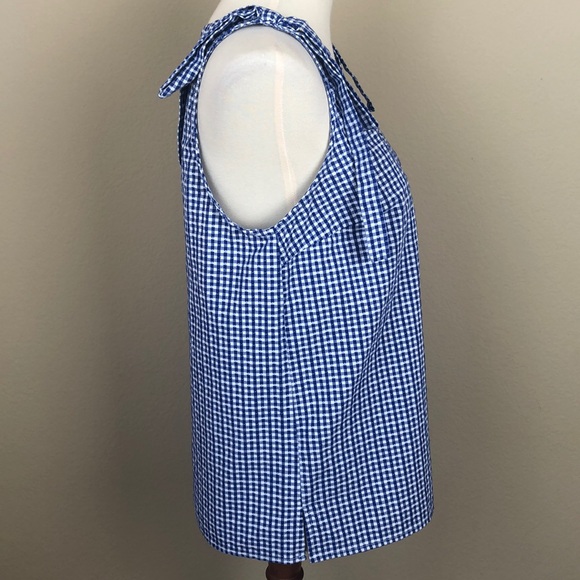 NWOT Dalia Blue and White Gingham Sleeveless Top w/ Decorative Bows - Size Small - Picture 6 of 12